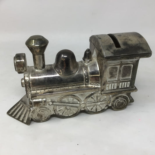 Vintage Silver Plate Train Coin Bank