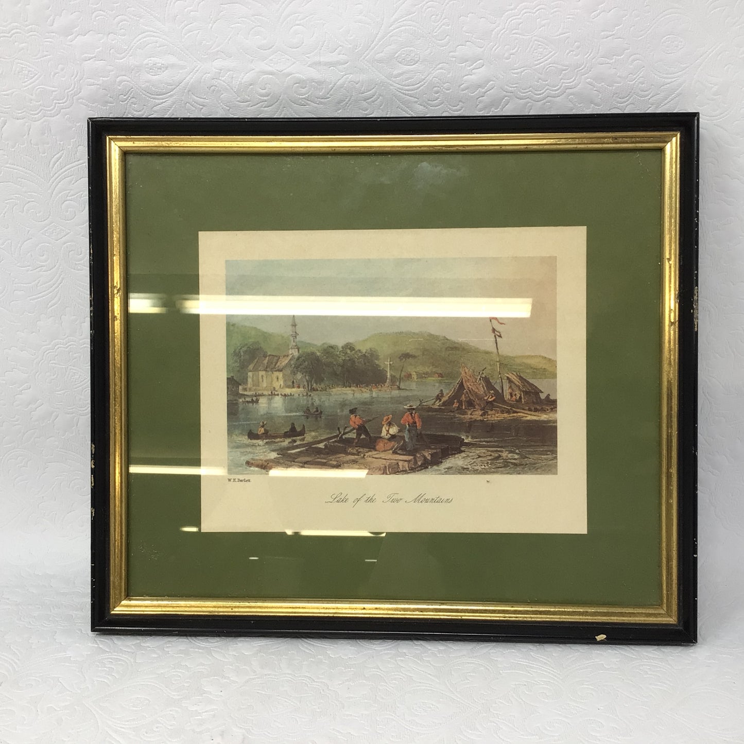 Vintage Print Of “Lake Of The Two Mountains” By William Henry Bartlett In Frame.