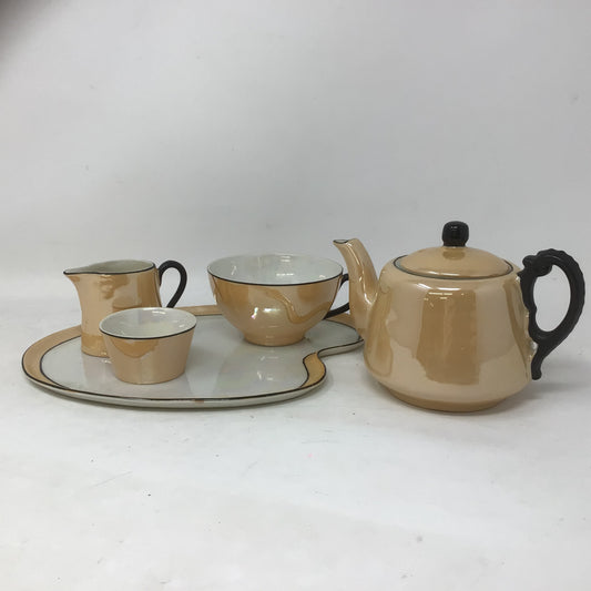 Vintage Black and Orange Lustreware Tea Set