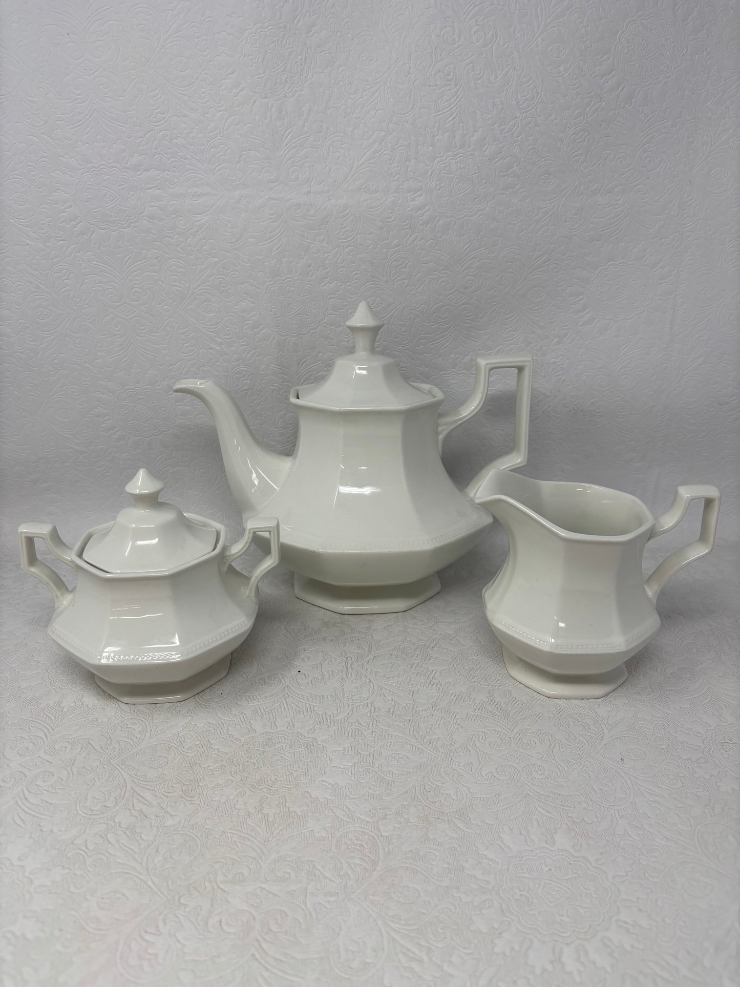 Vintage Johnson Brothers Heritage White Porcelain Set of 3