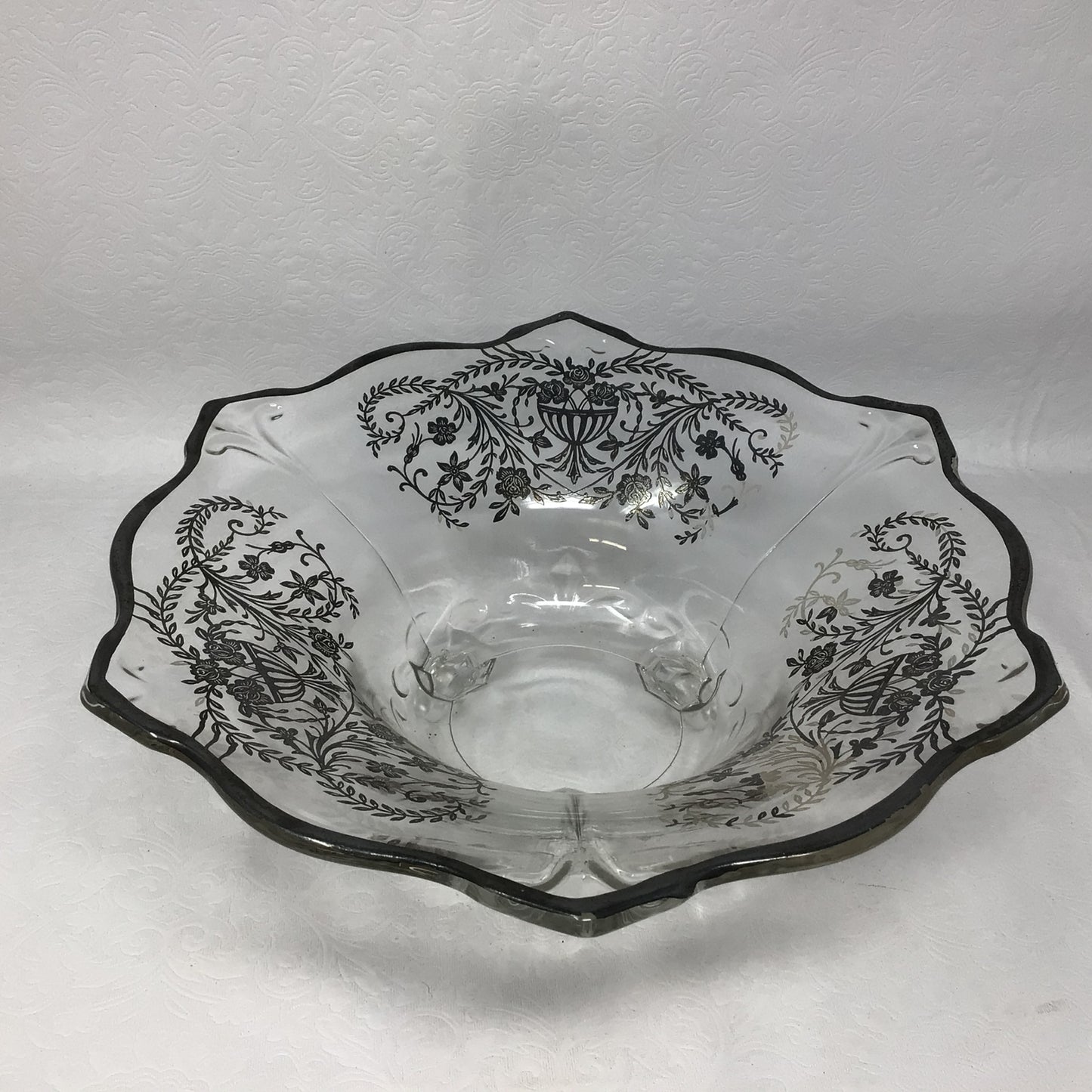 Antique Silver Overlay Glass Footed Bowl