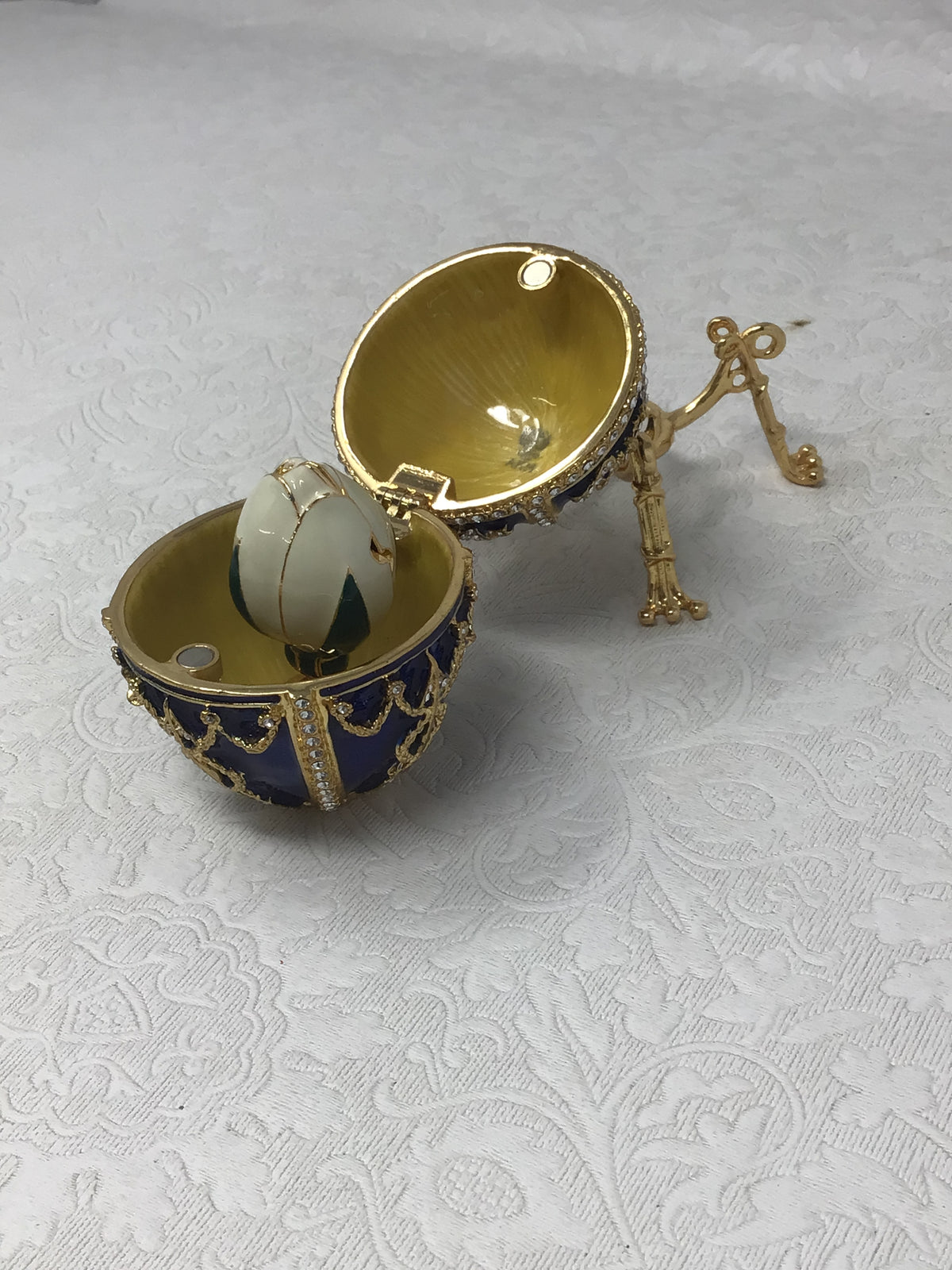 Blue and Gold Fabergé-Style Decorative Trinket Box