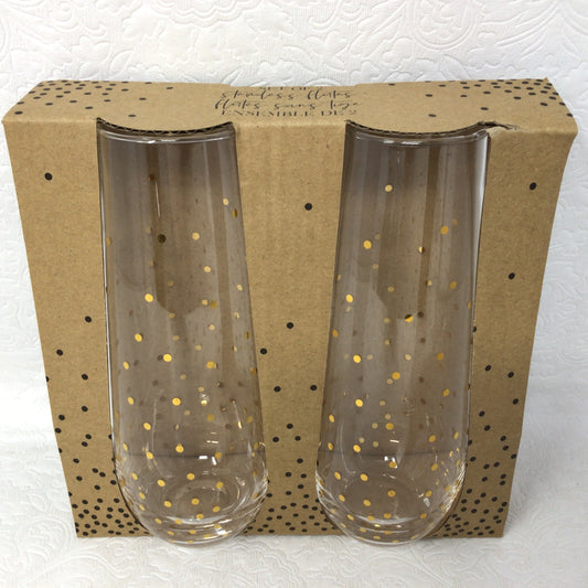 NEW Set of 2 Gold Confetti Stemless Flutes
