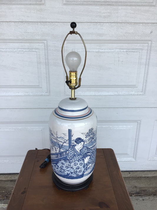 Vintage Chinese Blue and White Porcelain Lamp