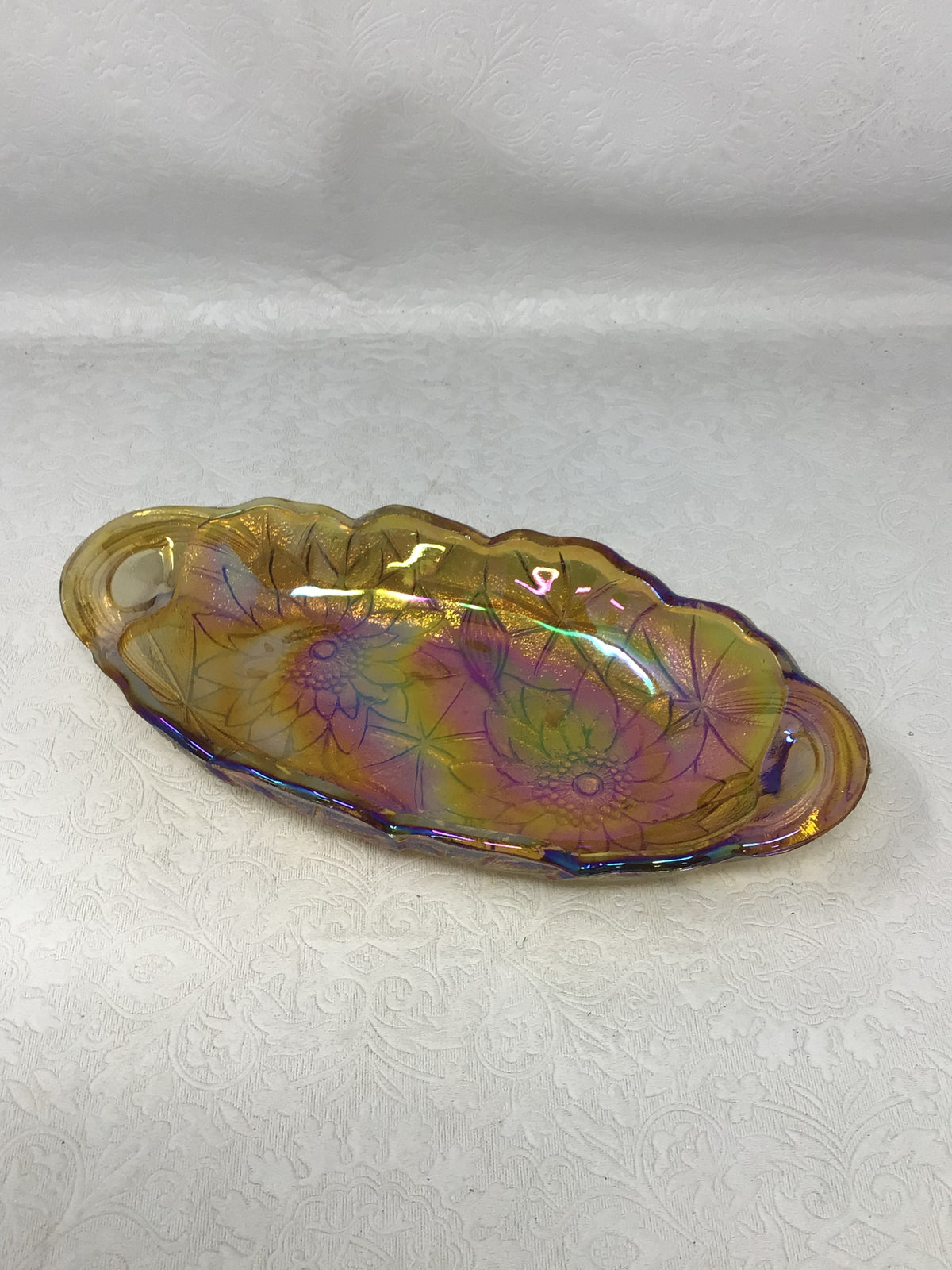 Vintage Marigold Iridescent Carnival Glass Dish