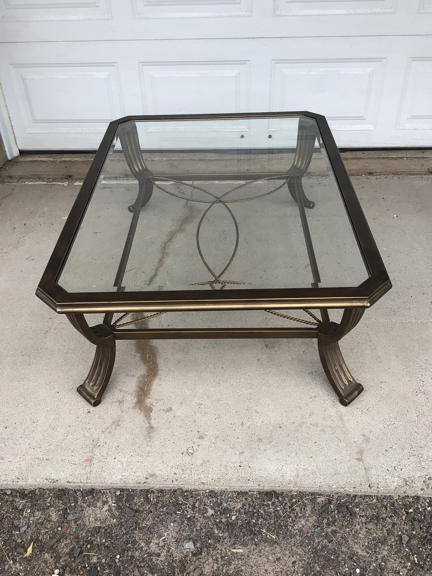 Glass Topped Coffee Table with Metal Brushed Gold with Black Trim Base