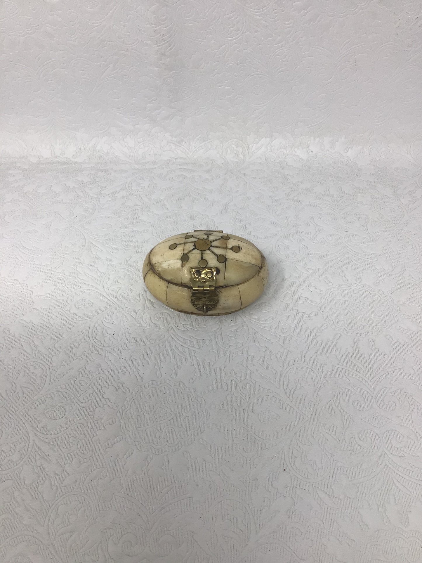 Oval Brass and Bone Trinket Box