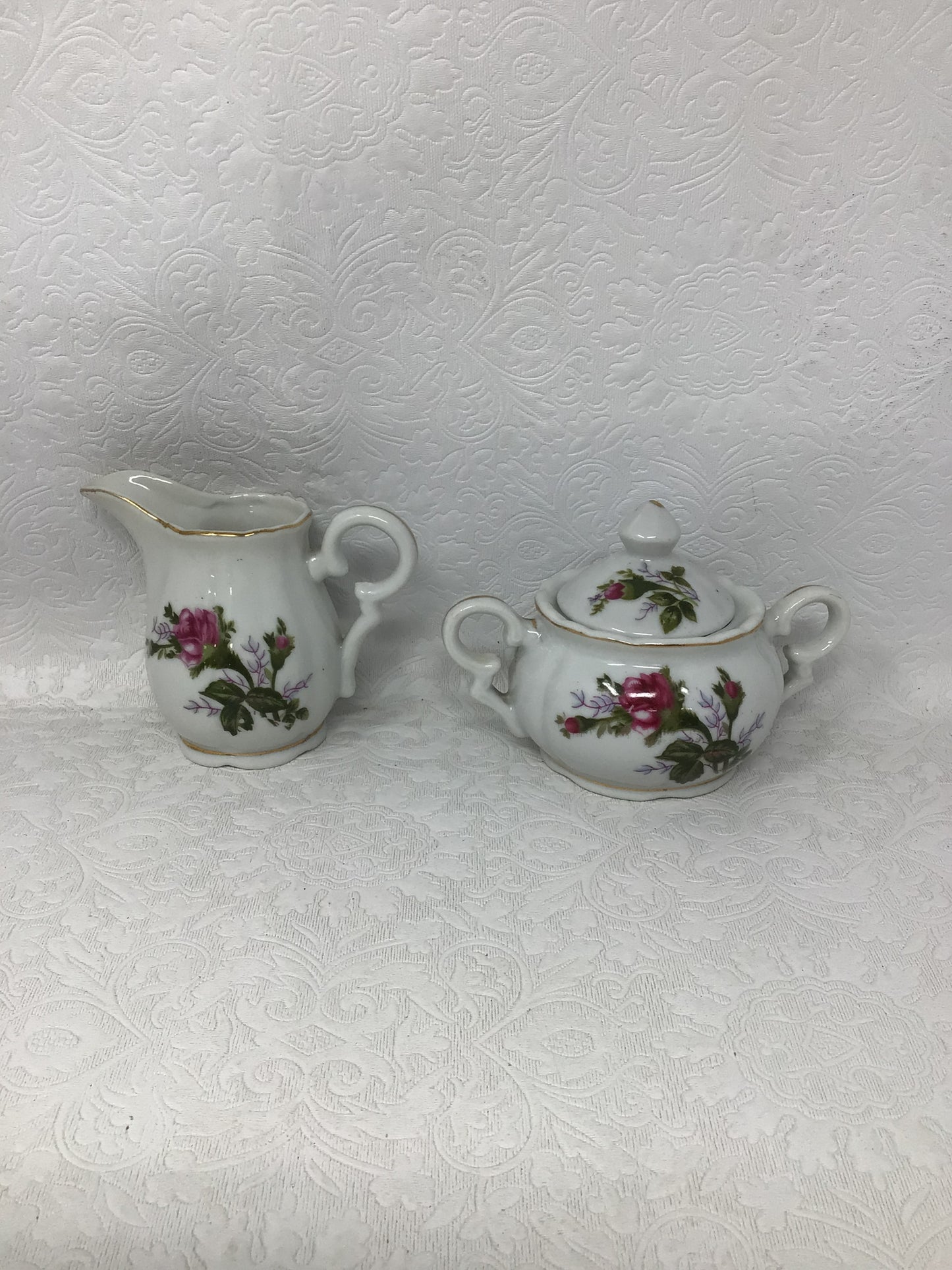 Vintage Moss Rose Japan Creamer and Sugar Pot