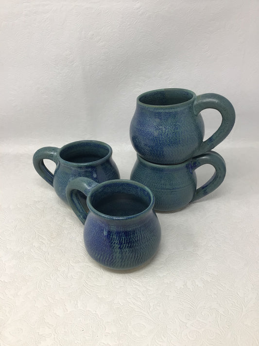Set of Four Handcrafted Blue Pottery Mugs