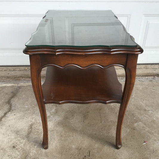 Glass Topped Solid Wood Dark End Table
