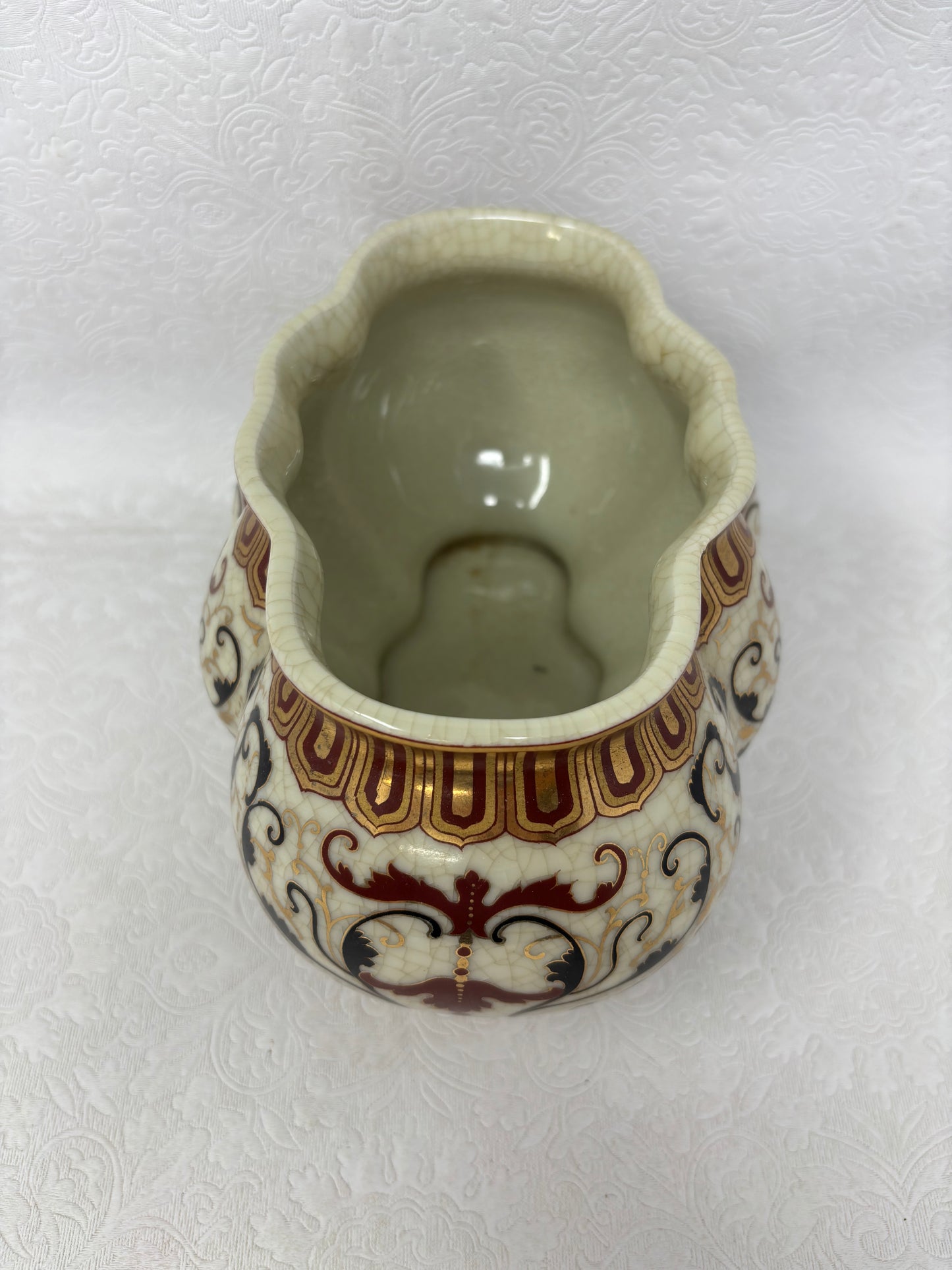 Vintage Amita Crackle Glaze Porcelain Oval Planter