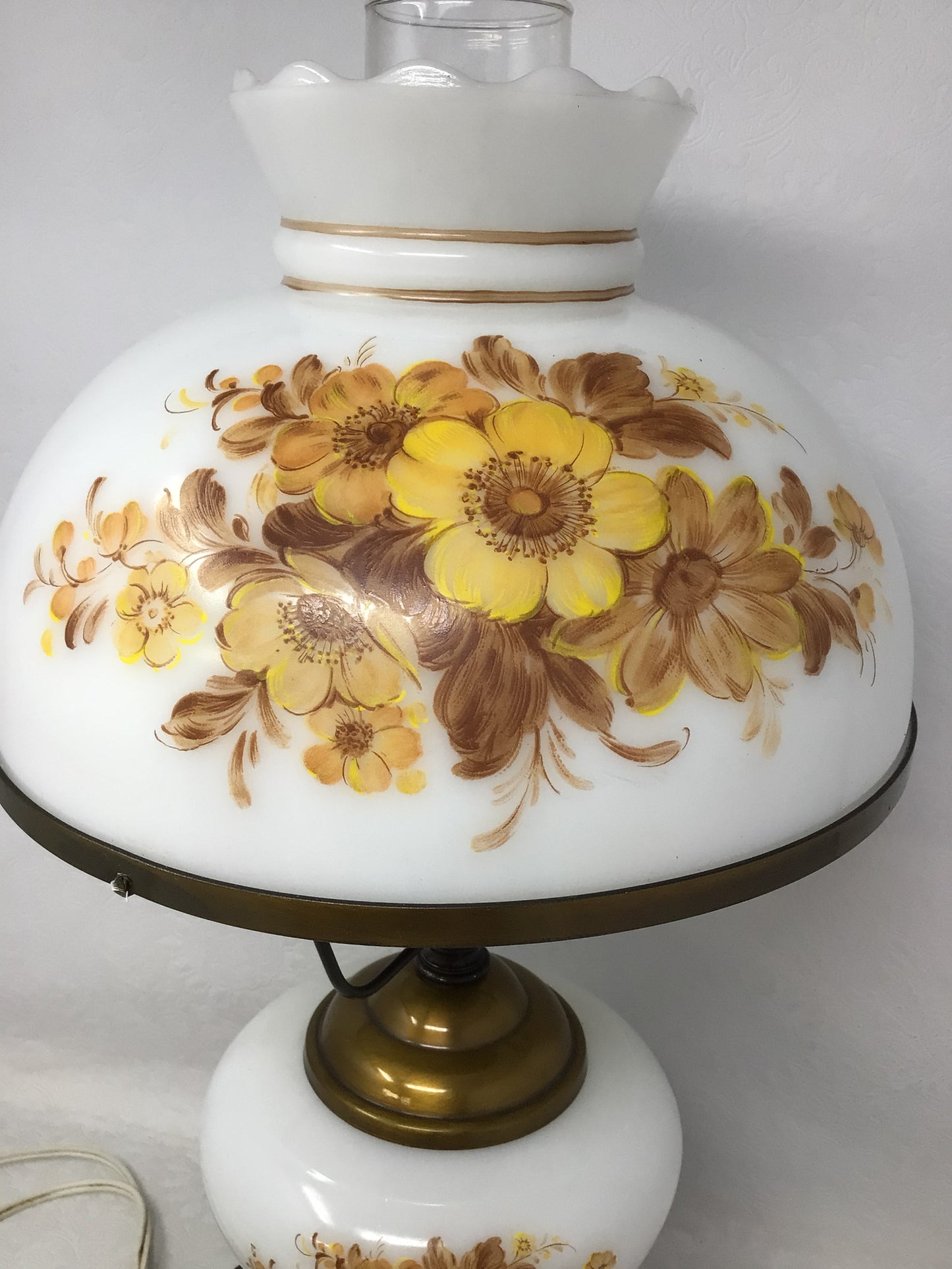Vintage Yellow Floral Hurricane Lamp