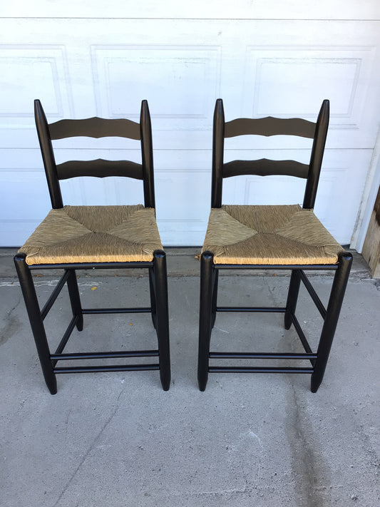 Set of 2 Black Ladderback Bar Stools