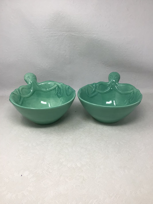 Pair of Port Philip Shoreline Octopus Stoneware Bowls