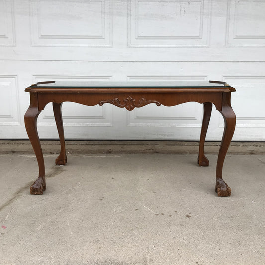 Carved Solid Wood And Glass Coffee Table