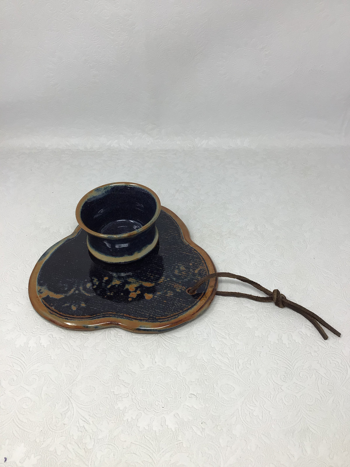 Blue Pottery Trivet and Matching Dish