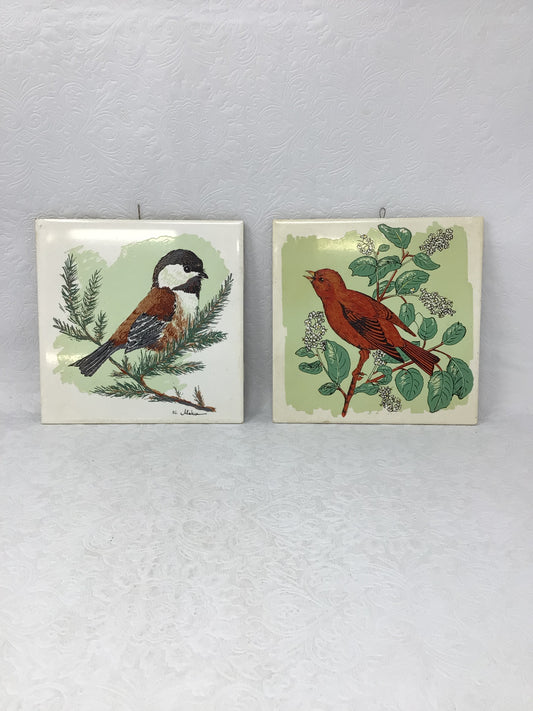 Set of 2 Decorative Ceramic Bird Tiles