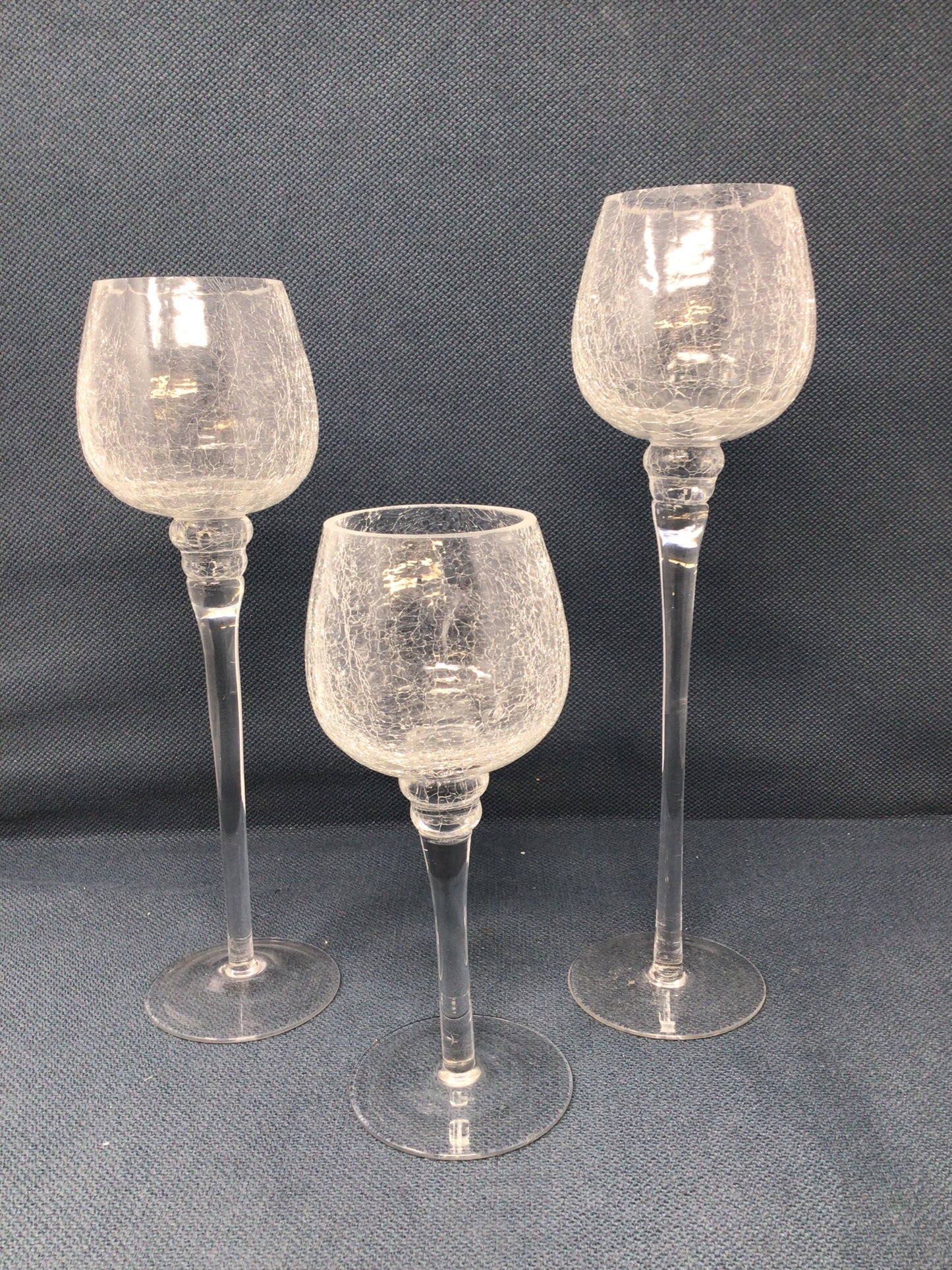 Crackle Glass Candleholders, Set of 3