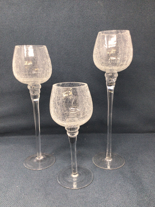 Crackle Glass Candleholders, Set of 3