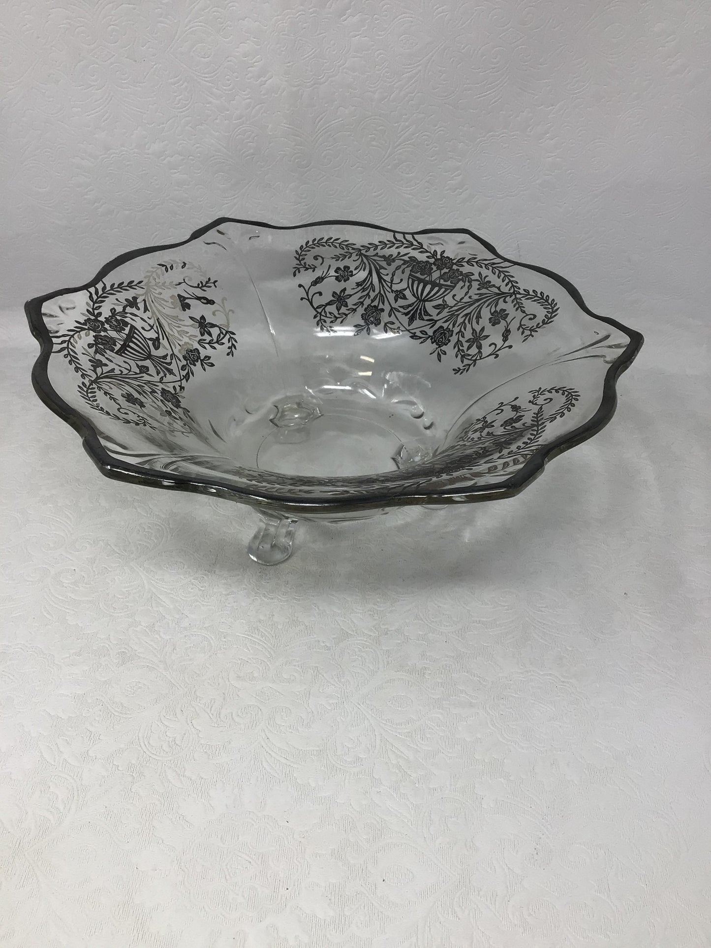 Antique Silver Overlay Glass Footed Bowl