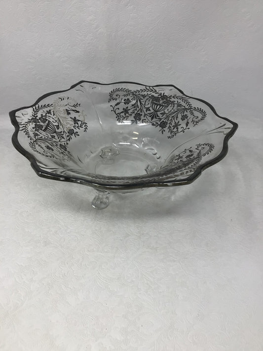 Antique Silver Overlay Glass Footed Bowl