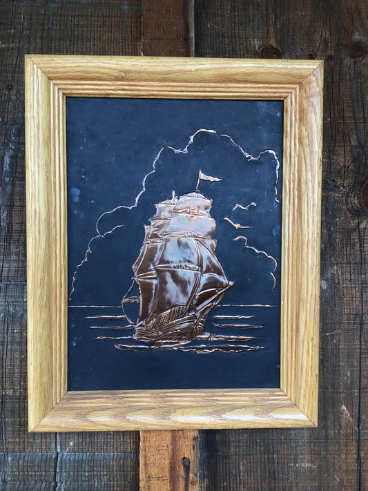 Framed Art - 3D Copper Ship