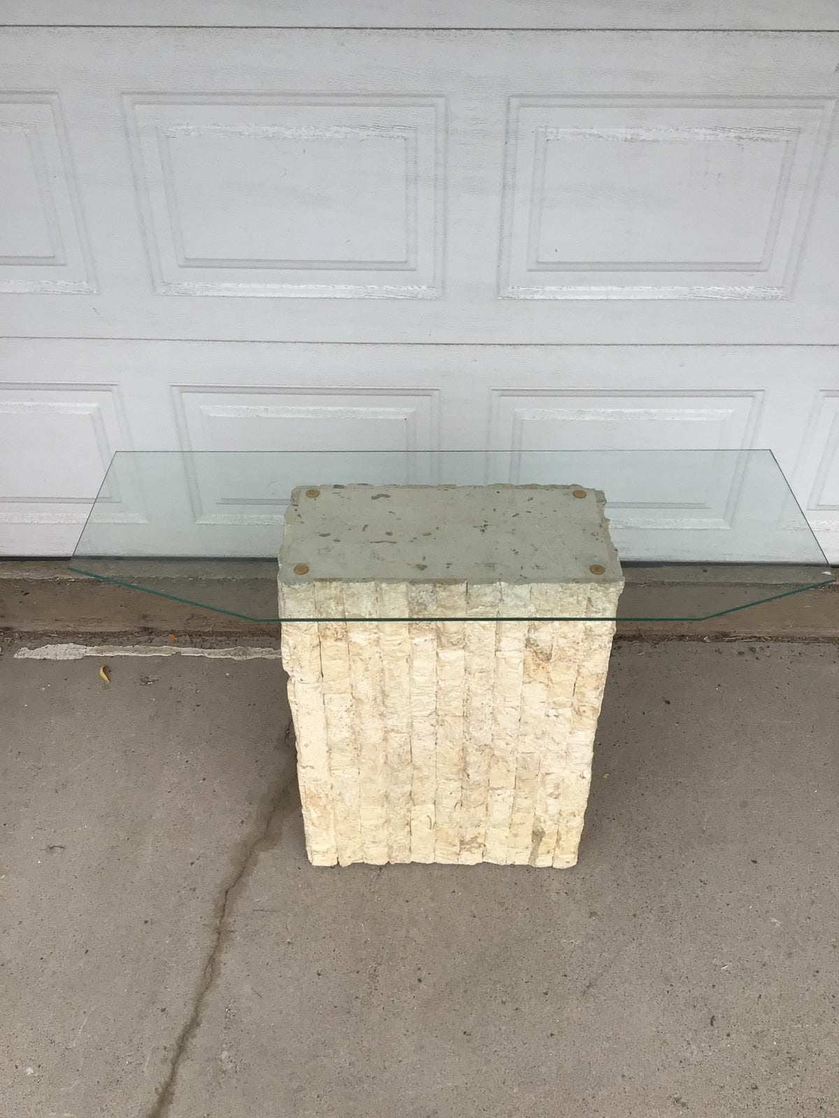 Vintage Postmodern Tessellated Stone Console Table