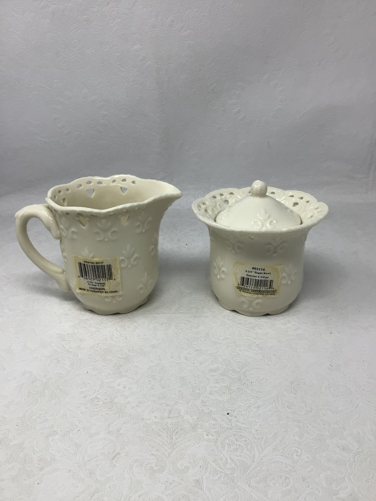 Cream Lace Creamer and Sugar by Skye McGhie
