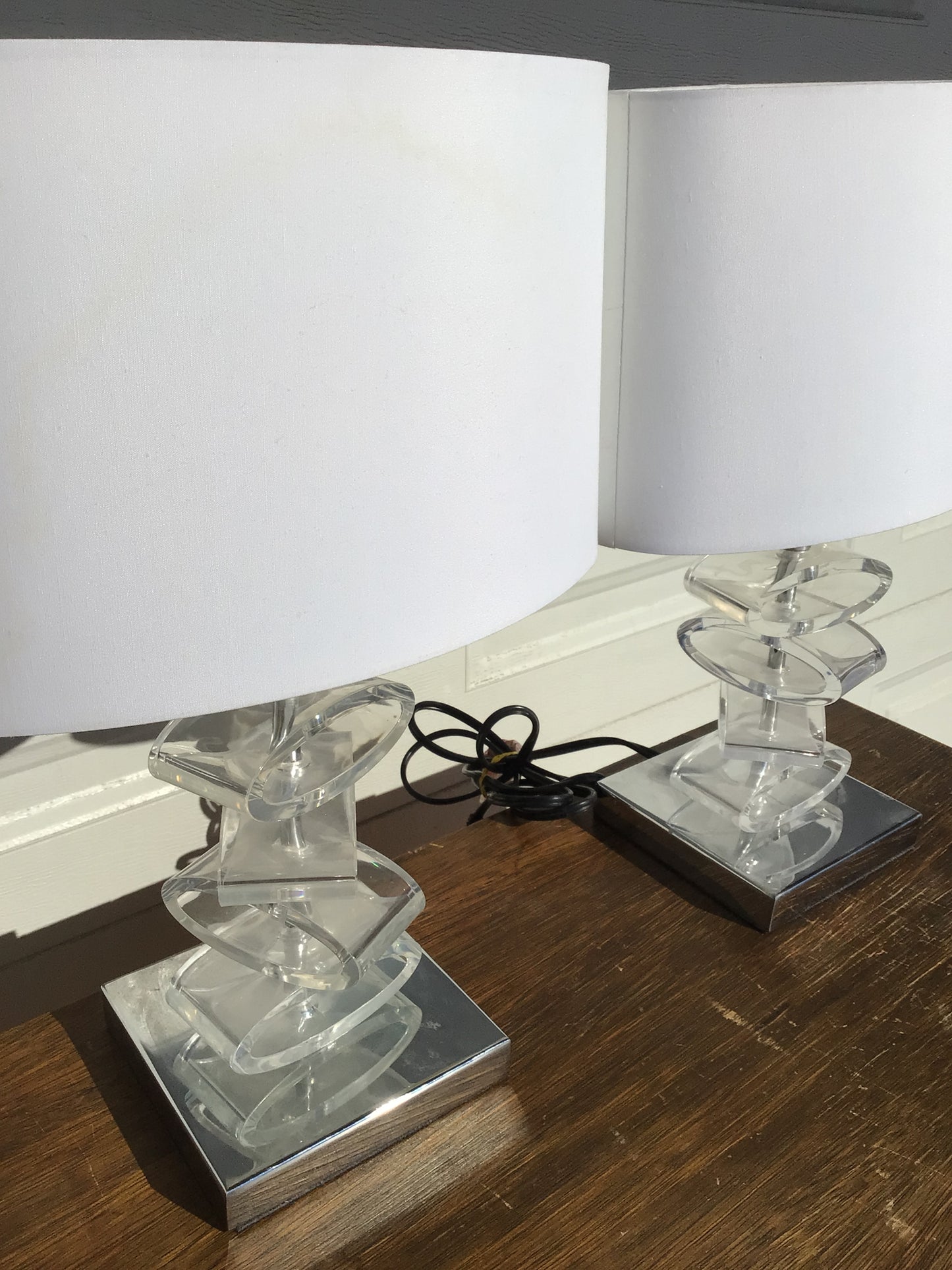 Pair of Clear Acrylic Table Lamps.