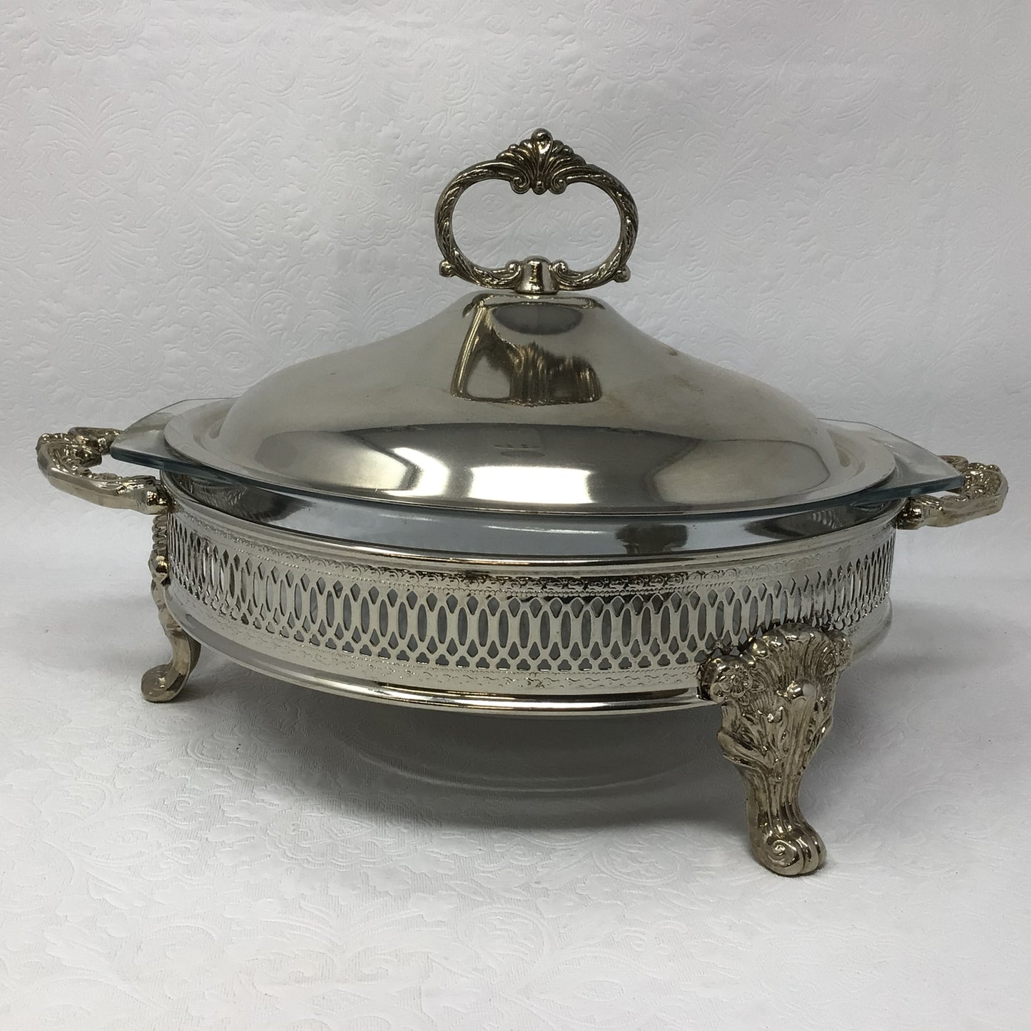 Vintage Silver Plated Covered Dish with Marinex Glass Insert