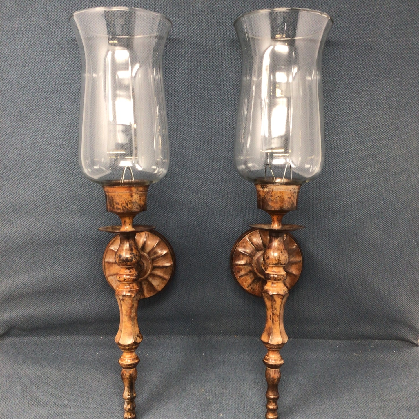 Set of 2 Vintage  Metal and Glass Candle Sconces