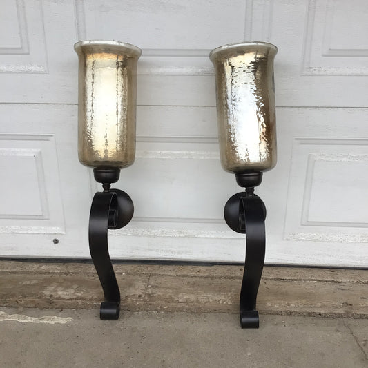 Iridescent Glass Sconce Candleholders, Set of 2