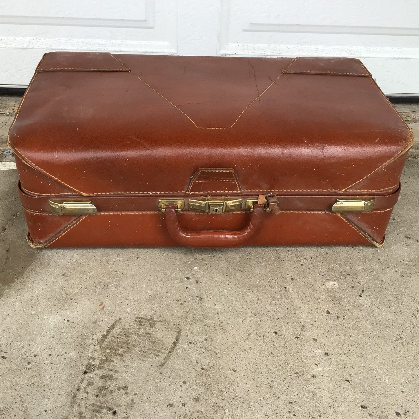 Vintage Cognac Leather Hard Sided Travel Bag