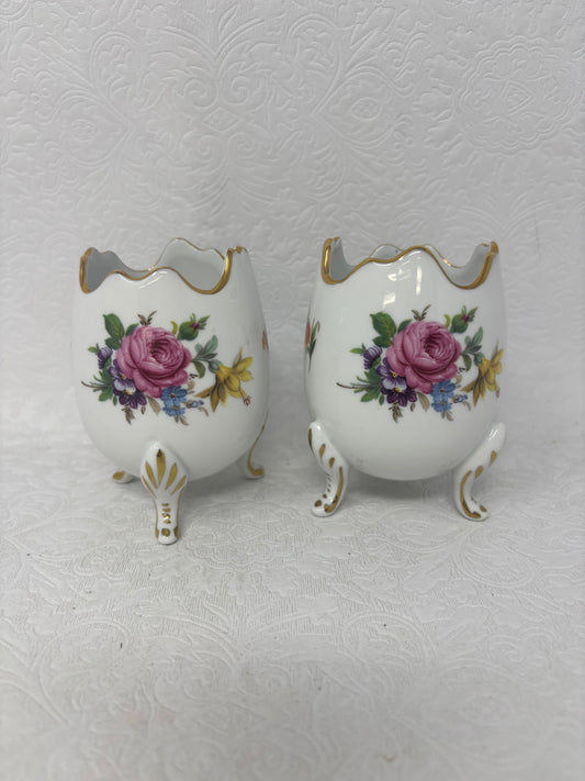 Set Of 2 Footed Floral Egg Vases