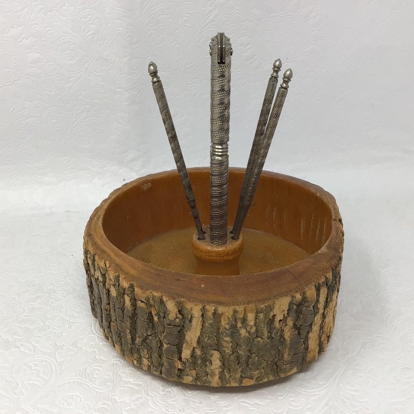 Vintage Wooden Nut Bowl & Crackers