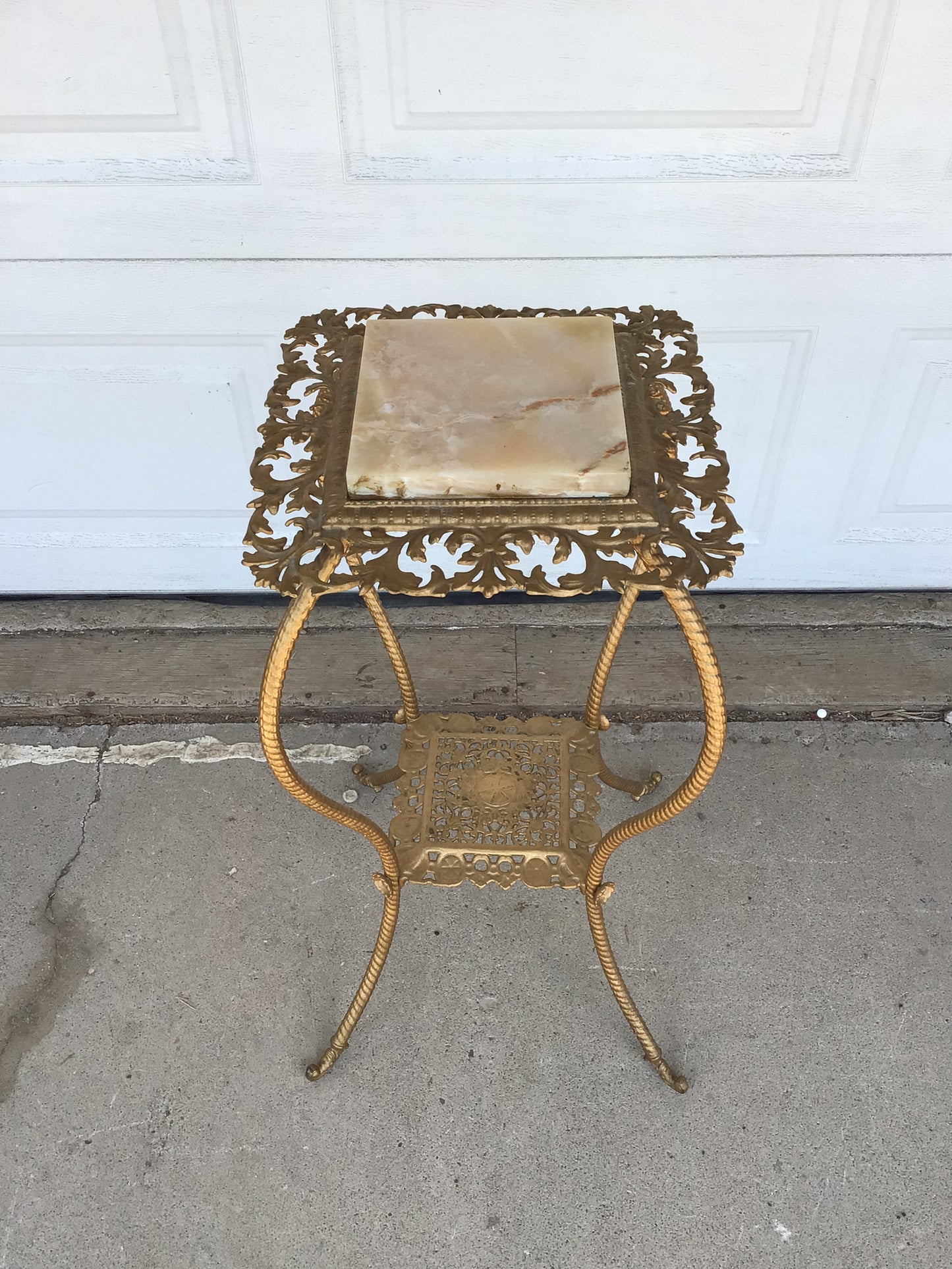 Antique Brass and Marble Plant Stand
