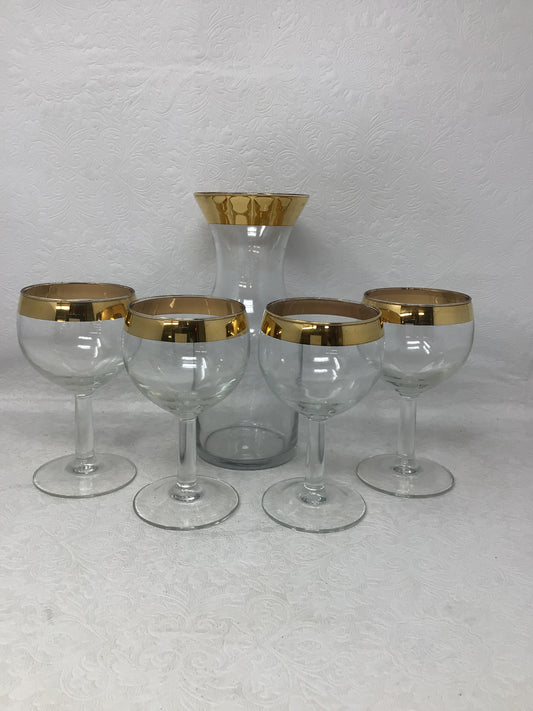 Gold Rim Glasses and Decanter