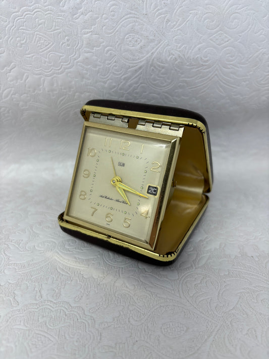 Mid-Century Elgin Mechanical Travel Alarm Clock