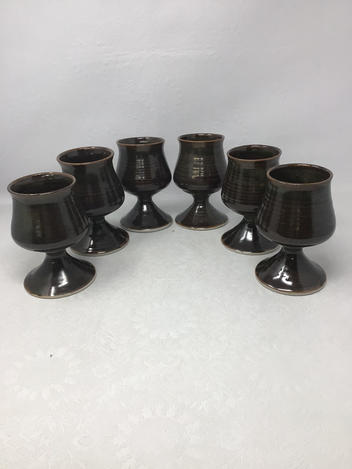 Set of Six Pottery Wine Goblets