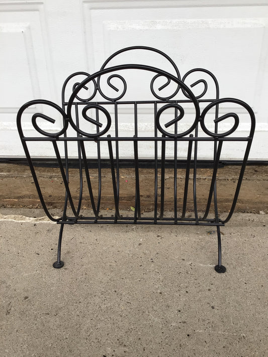 Vintage Black Wrought Iron Magazine Rack