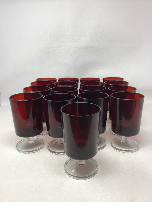 “Classique” Ruby Red Drinking Glasses by Luminarc, Set of 17