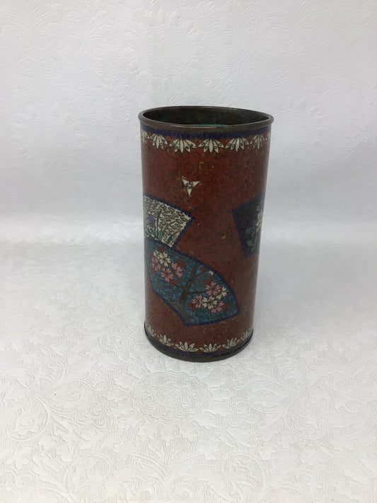 Antique Japanese Cloisonné Brass Brush Pot