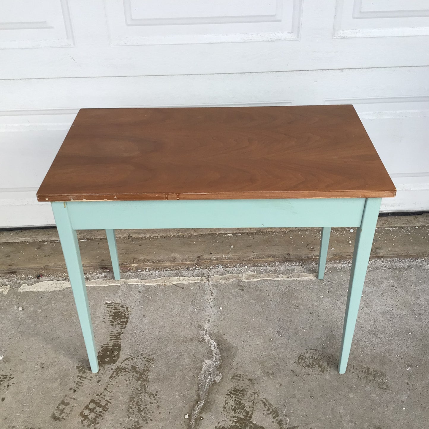 Wooden and Teal-Coloured Side Table