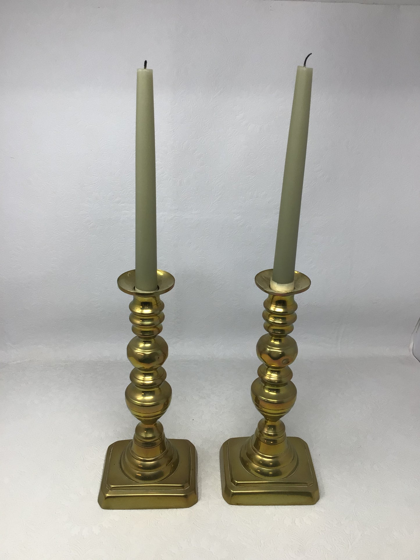 Set of 2 Vintage Solid Brass Candlestick Holders With Candles