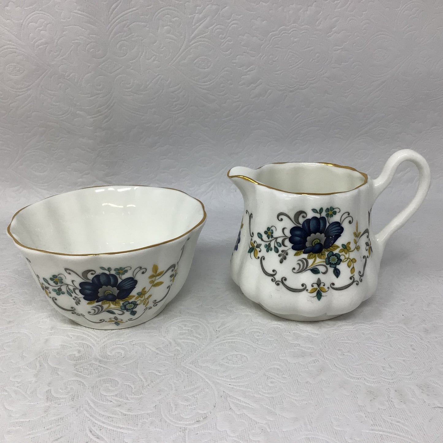 Royal Tara Blue Floral Creamer and Sugar Dish