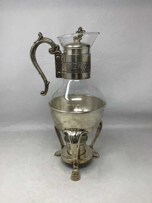 Vintage F.B. Rogers Silver-plated Glass Coffee Carafe with Warming Stand