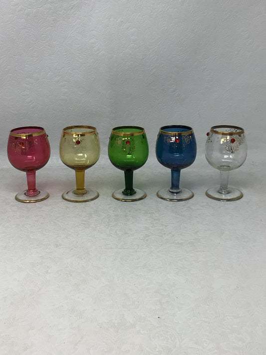 Set of Five Colourful Art Goblets