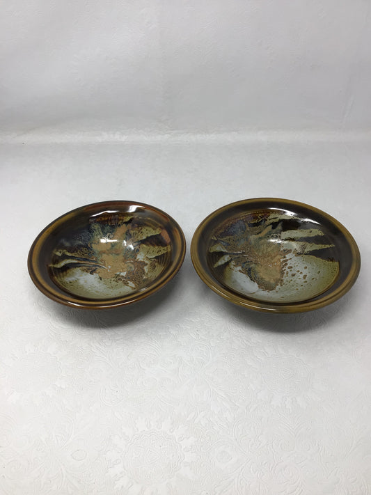 Pair of Wheel-Thrown Stoneware Bowls