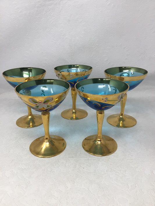 Set of 5 Vintage Bohemian Champagne Coupes.