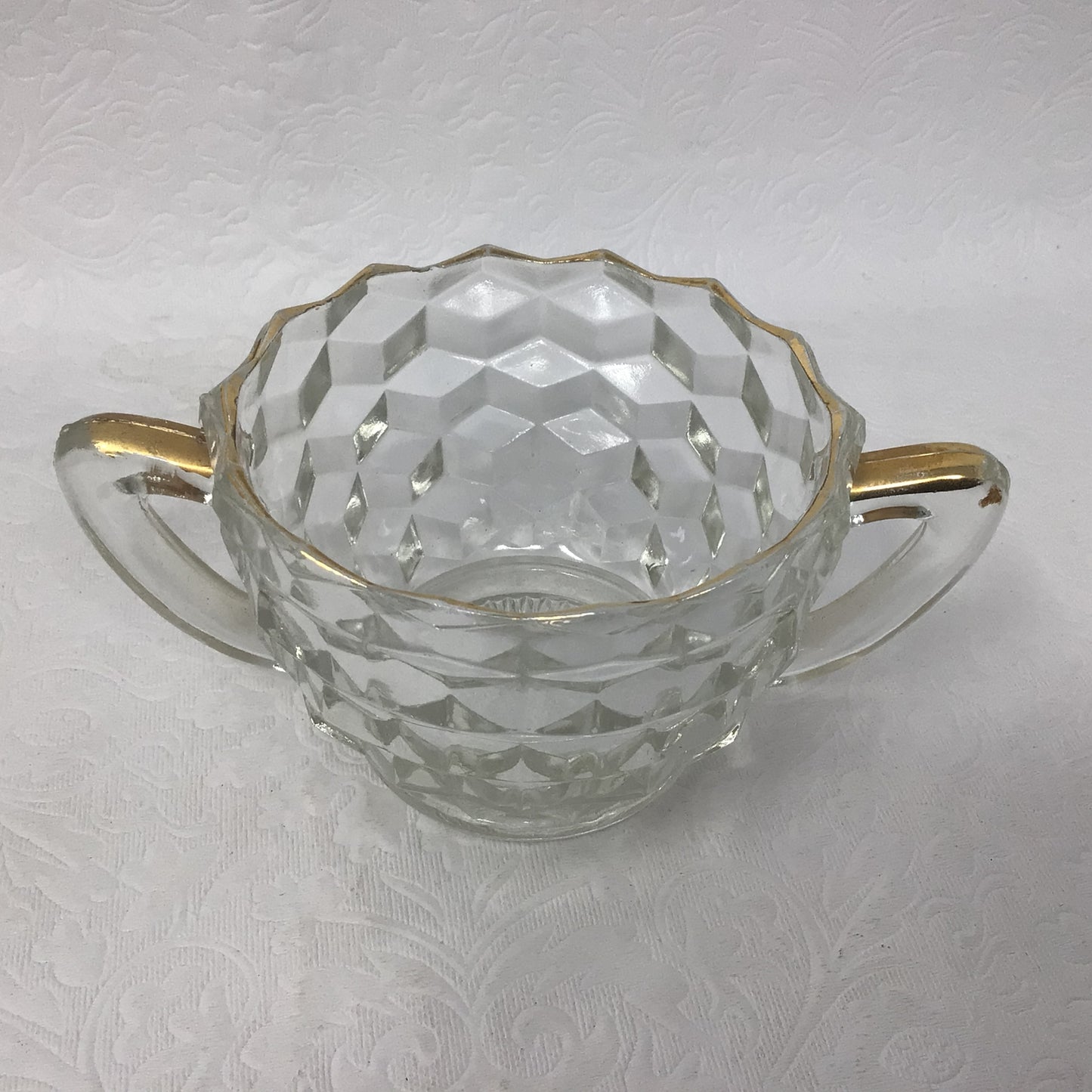 Vintage Glass Creamer and Sugar with Cube Pattern